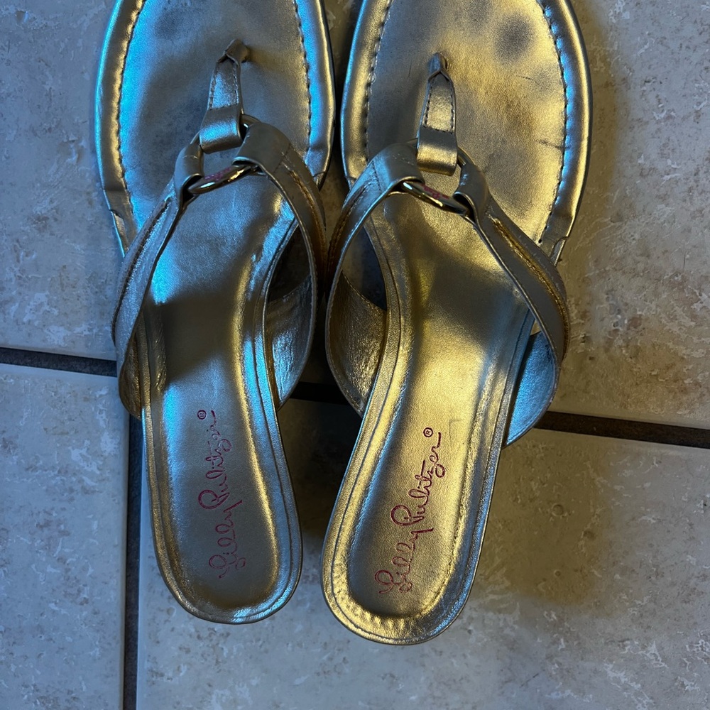 Lilly Pulitzer McKim Gold Wedge Slip On Sandals size 9 - Picture 7 of 8